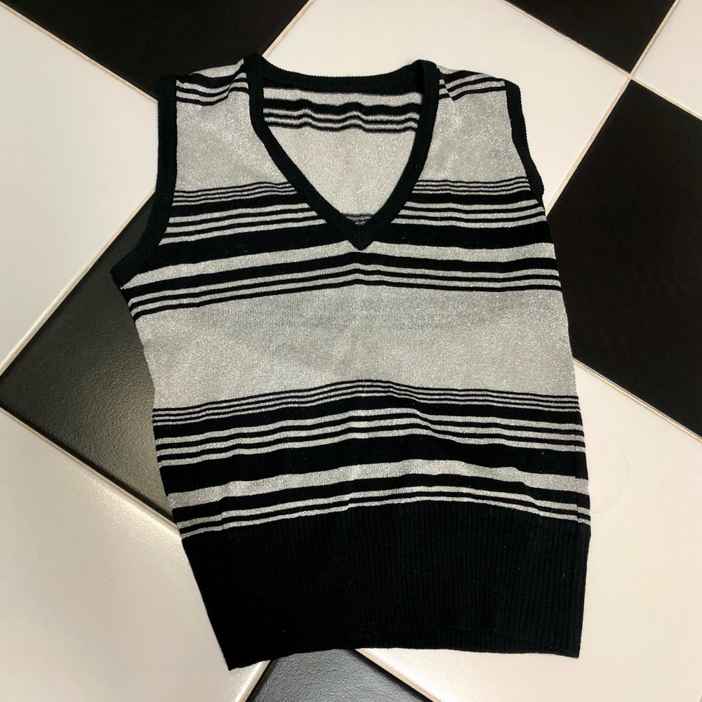Vintage Black and Gray Striped Sleeveless Top